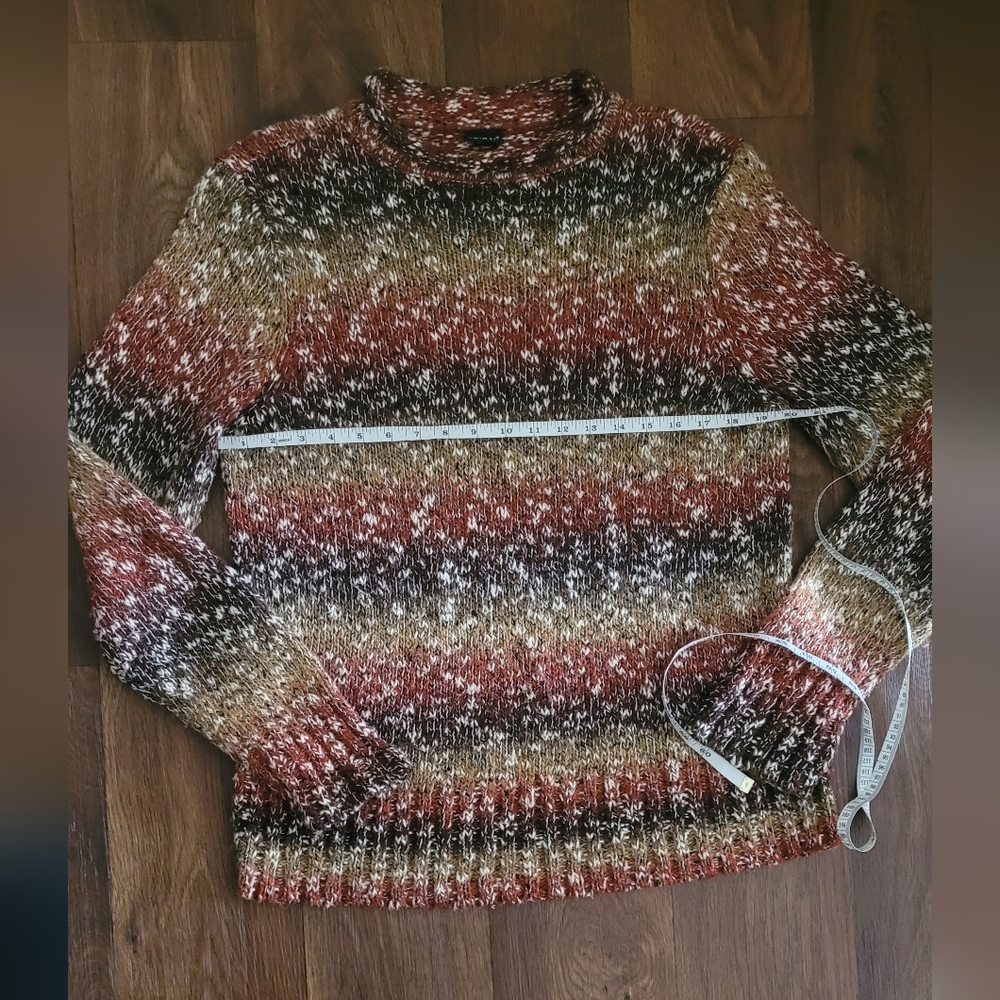 Tribal chunky roll neck oversized pullover sweater Women's XL warm colors - Picture 7 of 8